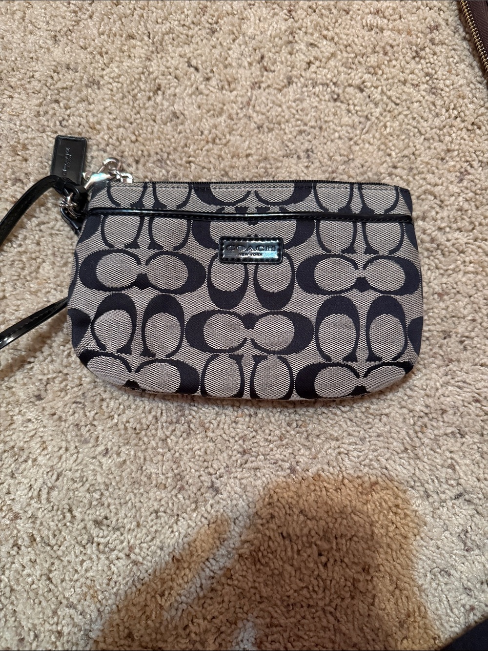 Coach Monogram Canvas Wristlet in Black and Gray